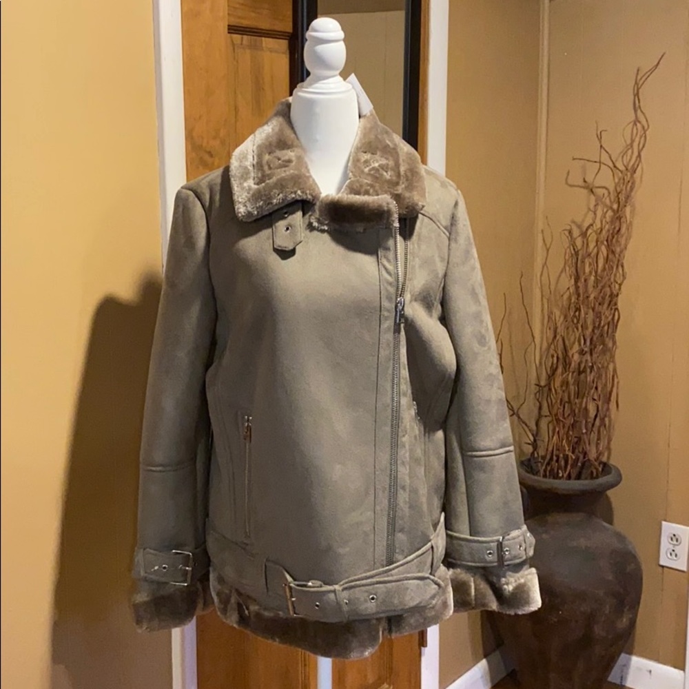 Topshop Faux Shearling Biker Jacket